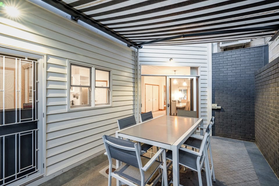 Outdoor patio with dining furniture