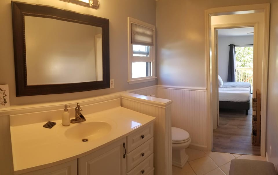 Wide vanity. Window AC not shown in photo.
