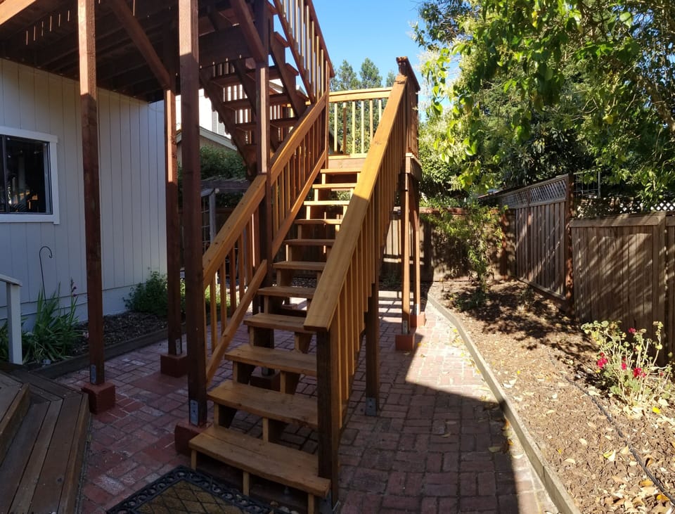 Well-lit staircase, even at night.