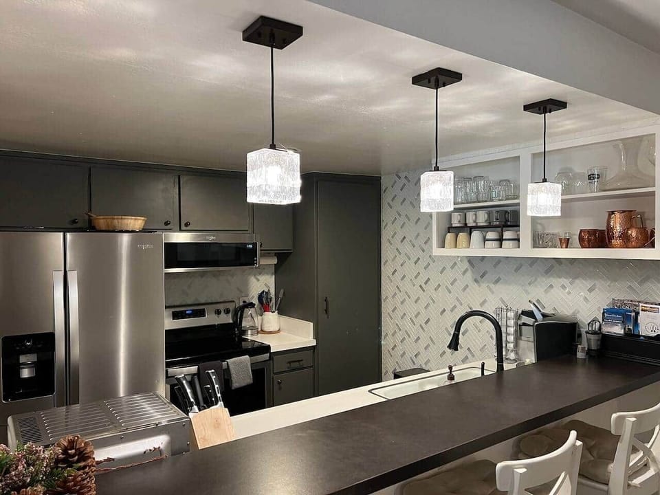 Microwave, Oven, range, dishwasher, Keurig Machine and all essential pots pans and utensils glassware