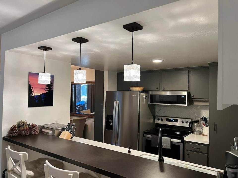 Microwave, Oven, range, dishwasher, Keurig Machine and all essential pots pans and utensils glassware