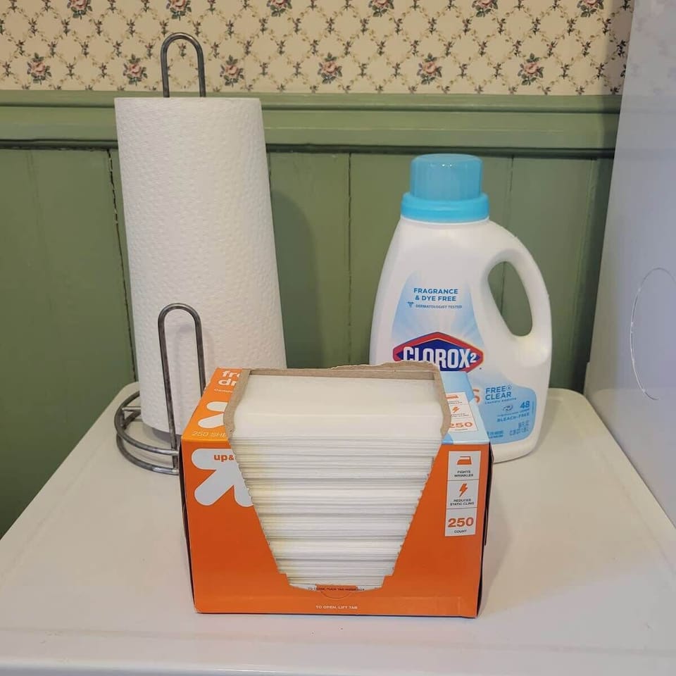 Laundry soap and dryer sheets provided in the full bath/guest-use landry room on the main floor.
