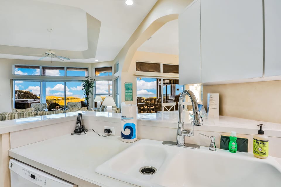 Wash dishes and prepare meals with an oceanfront view