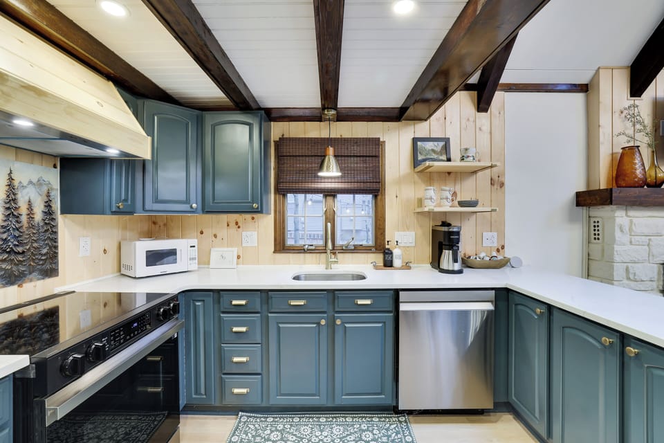House 1: The Chalet kitchen is fully stocked with everything you need. 