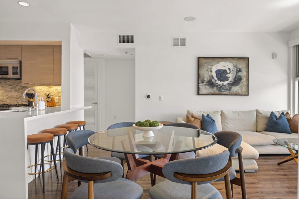 Perfect flow for entertaining gather around before stepping out to the fresh air