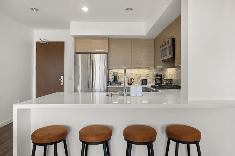 Fully equipped kitchen with professional stainless-steel appliances