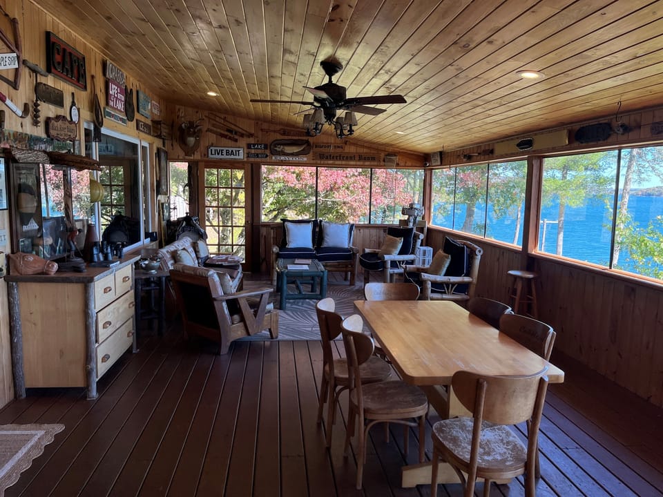Covered porch for eating, relaxing and games