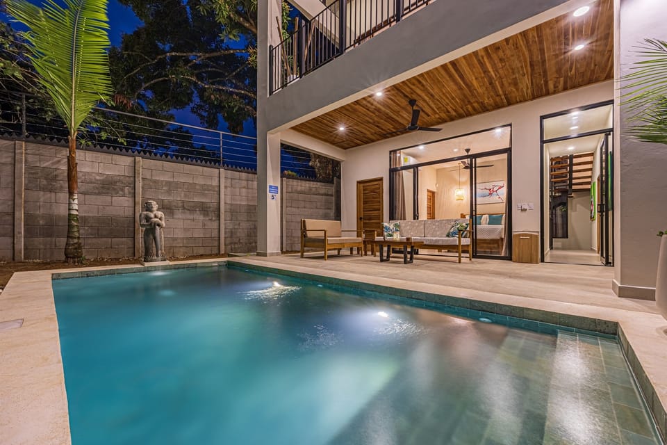 Private pool terrace at dusk
