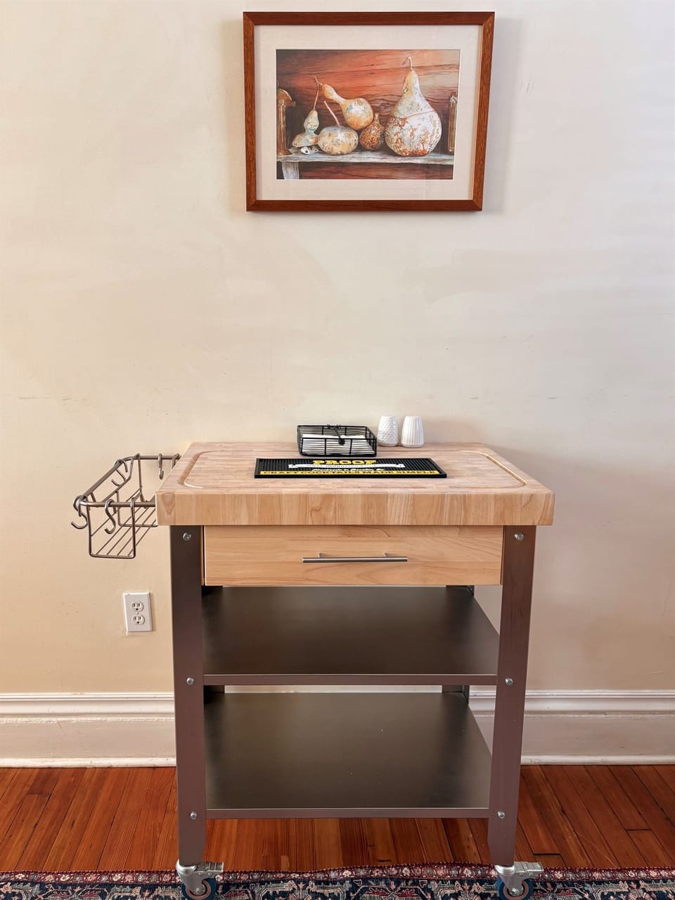 Handy bar cart doubles as a kitchen island