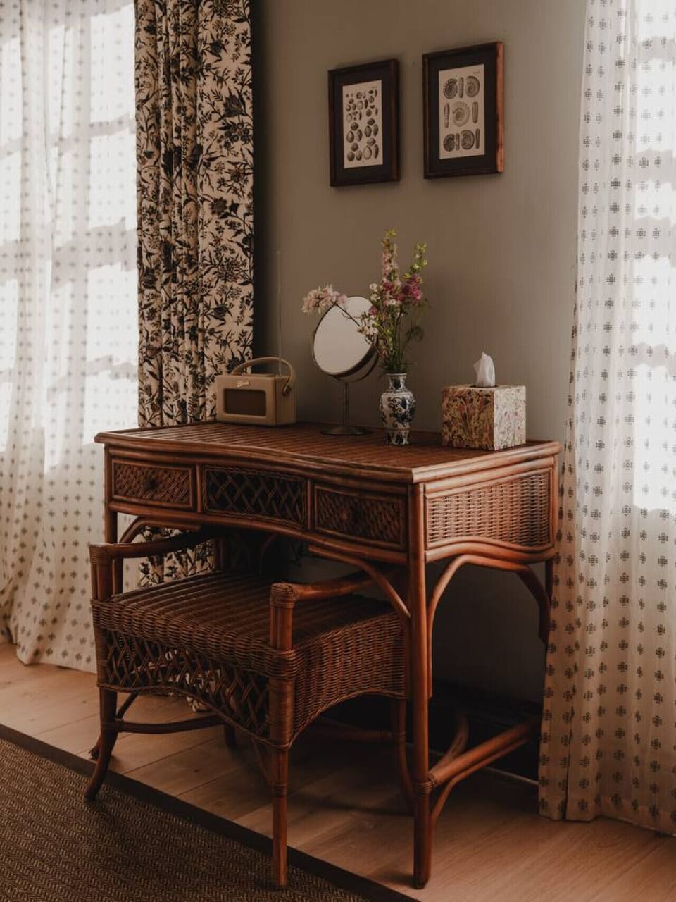 Dressing table with thoughtful touches including Bluetooth speaker and styling space