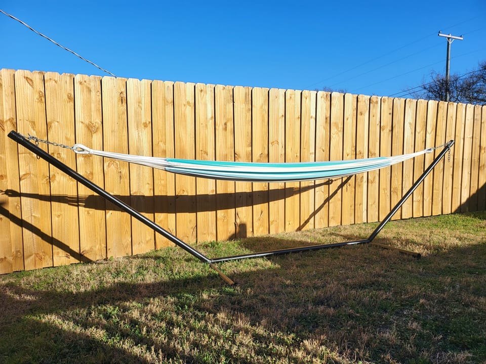 Rest and relax outdoors in the comfy hammock