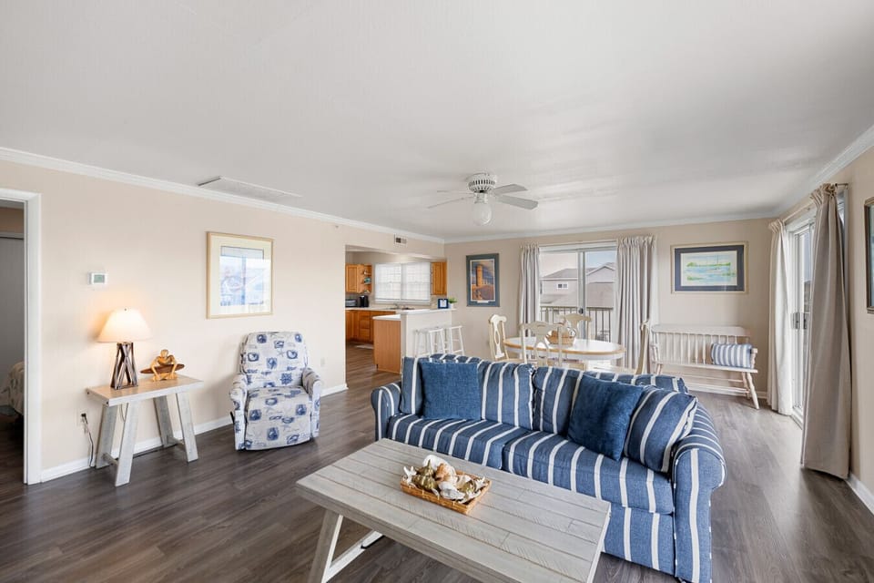 Bright, open living area perfect for relaxing after time at the beach