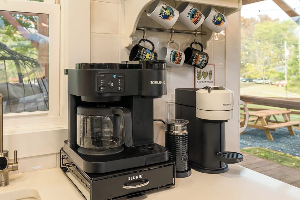 Fuel up at the coffee station with the drip coffee maker and Nespresso machine.