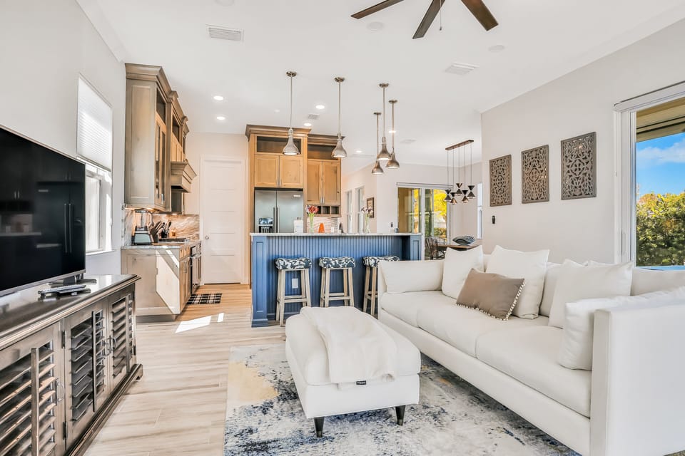 Kitchen seamlessly blends into living room