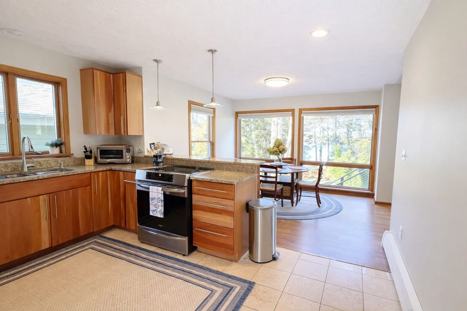 Open kitchen, dining area.