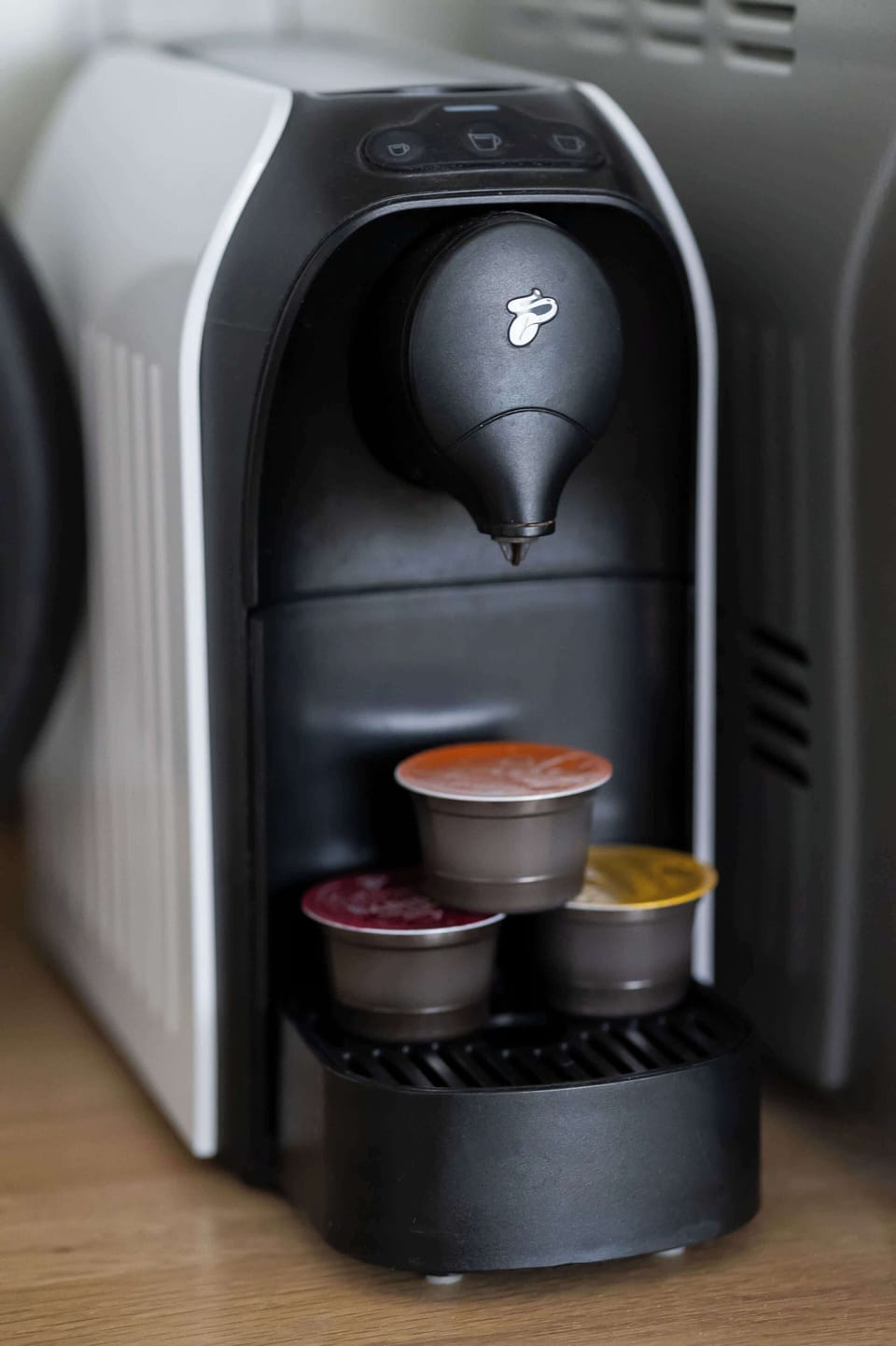Coffee and tea corner with kettle, microwave, and toaster