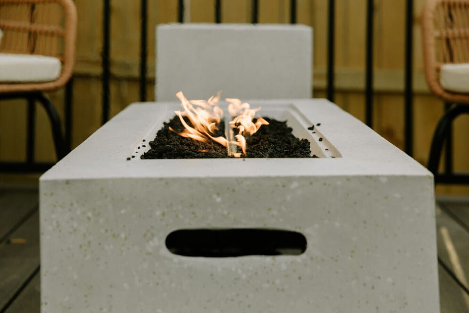 Our gas firepit on the private deck provides the perfect ambience to enjoy your evening!