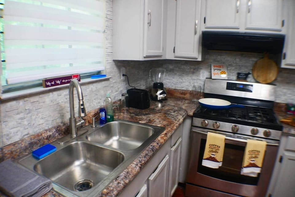 stainless steel sink for easy cleanup  