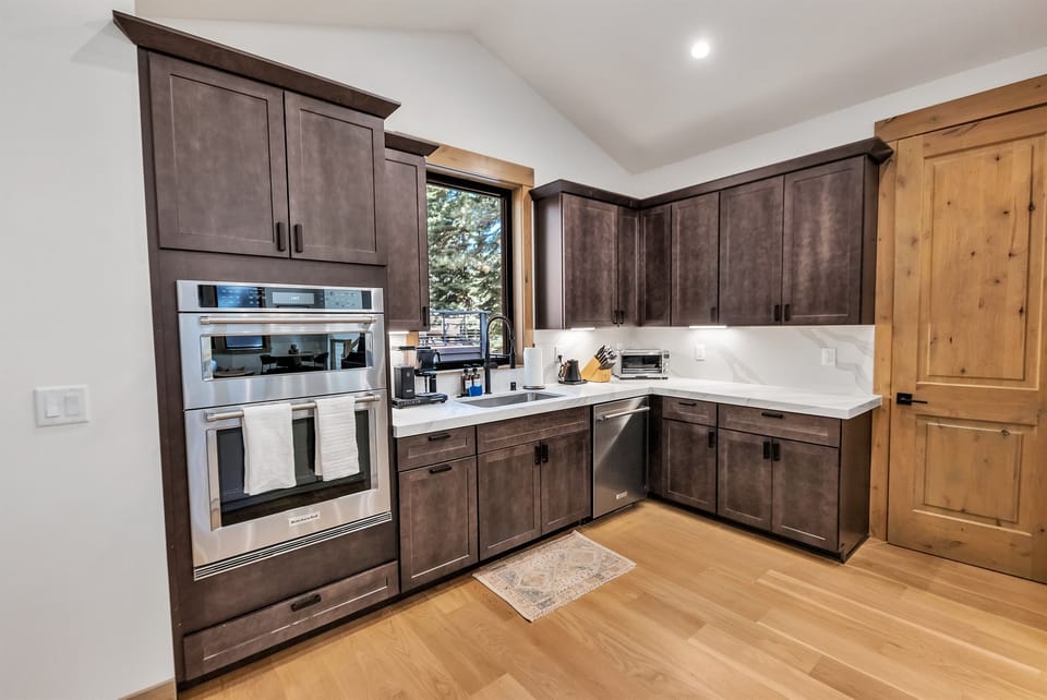 Kitchen with walk in pantry.