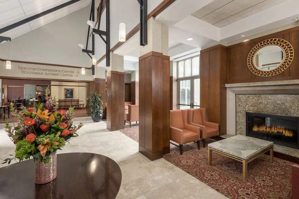 Unwind by the glowing fireplace in this welcoming lobby.