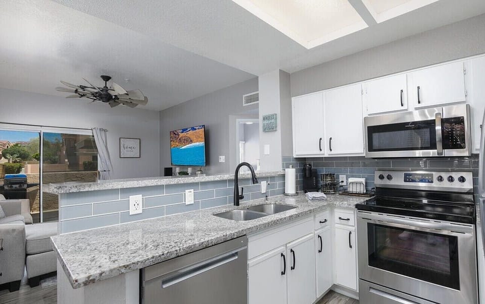 Fully stocked kitchen. 