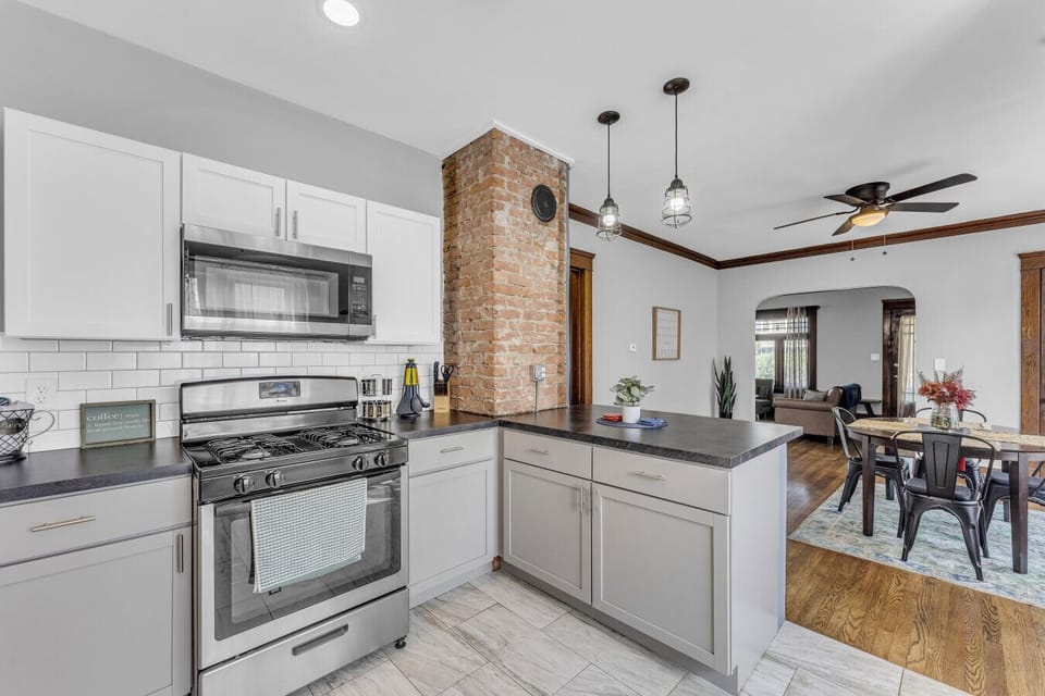 Airy kitchen-dining area offering plenty of room for shared meals.