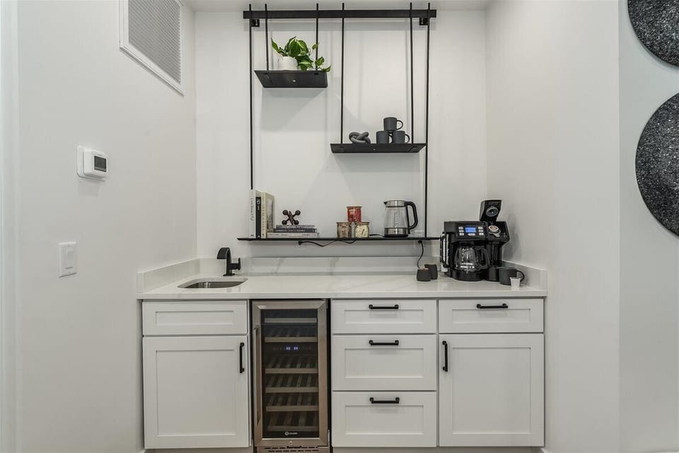 Start your mornings right at this cozy coffee area.