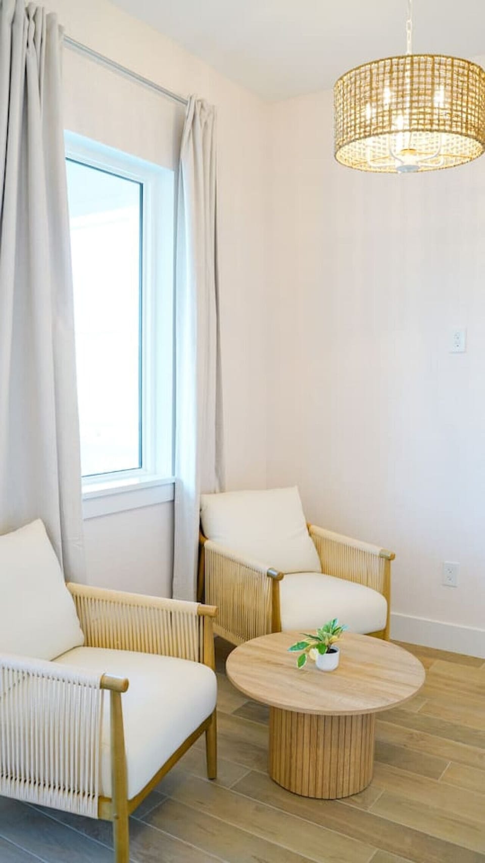 Inviting seating area for two people designed for comfort and relaxation.