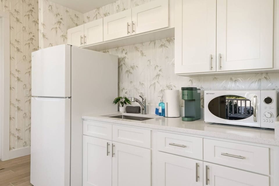 Stylish mini kitchen with thoughtful touches.