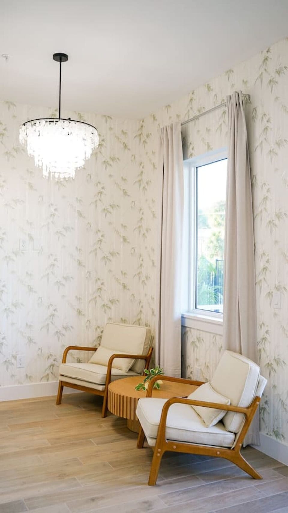 Inviting seating area for two people designed for comfort and relaxation.