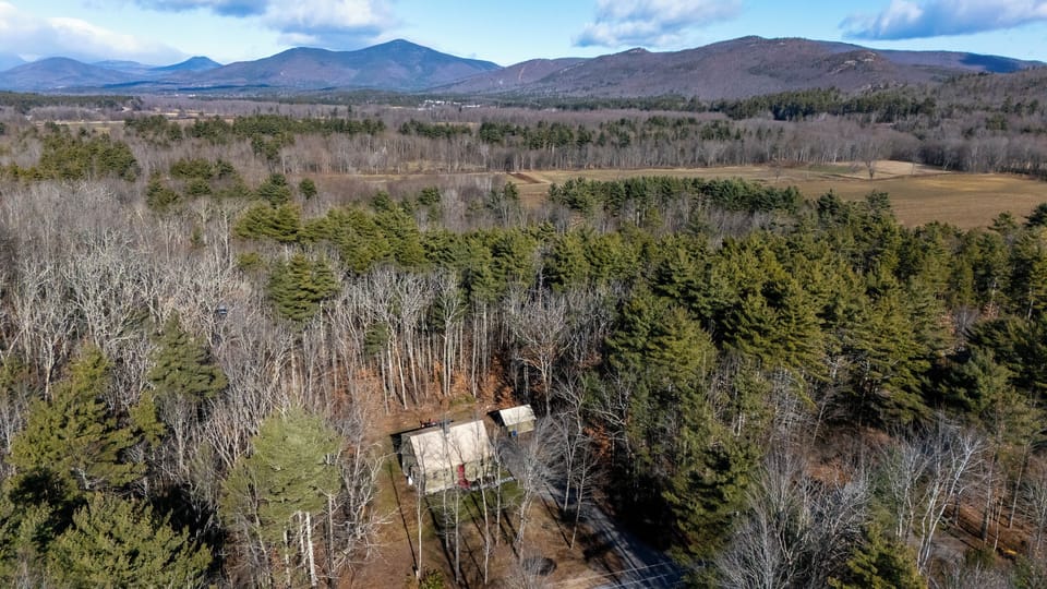 aerial view of the house with Cranmore mountain nearby.