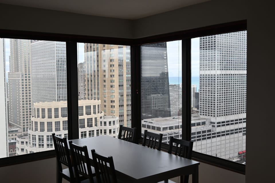 Dining area, view during the day with city and lake