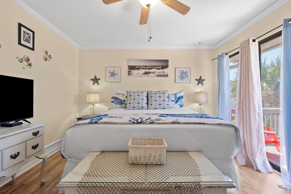 Primary bedroom's king-sized bed.
