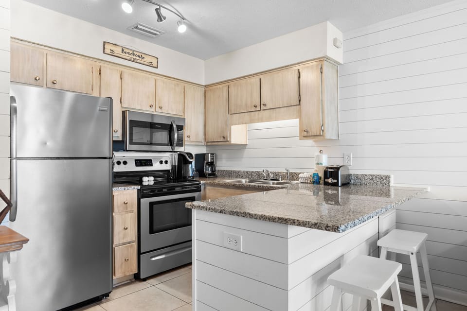 Kitchen stocked with essentials.