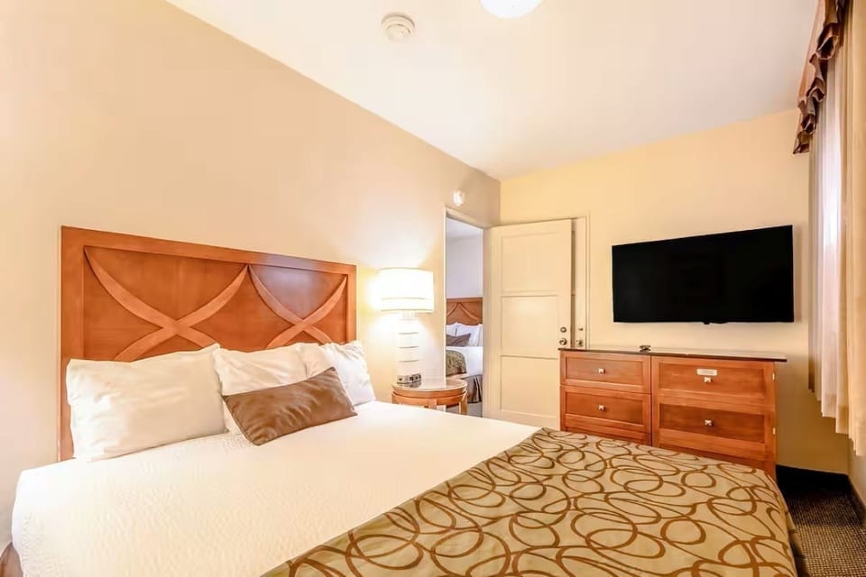 Kick back in bed and enjoy easy viewing on the HDTV.