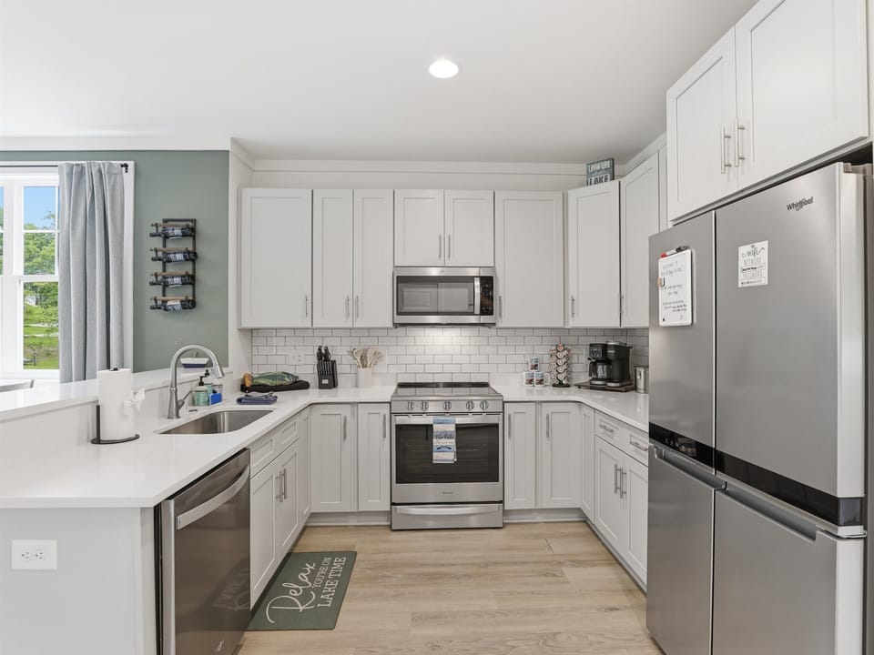 Fully stocked and open kitchen. 