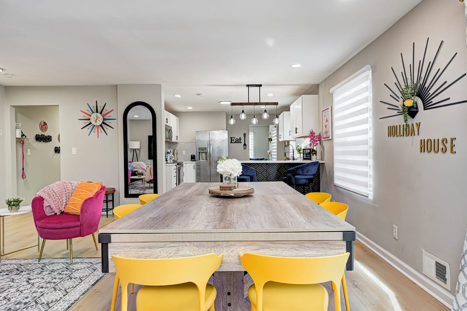 Bright dining space for shared meals, game nights, and morning pancakes before hitting the court.