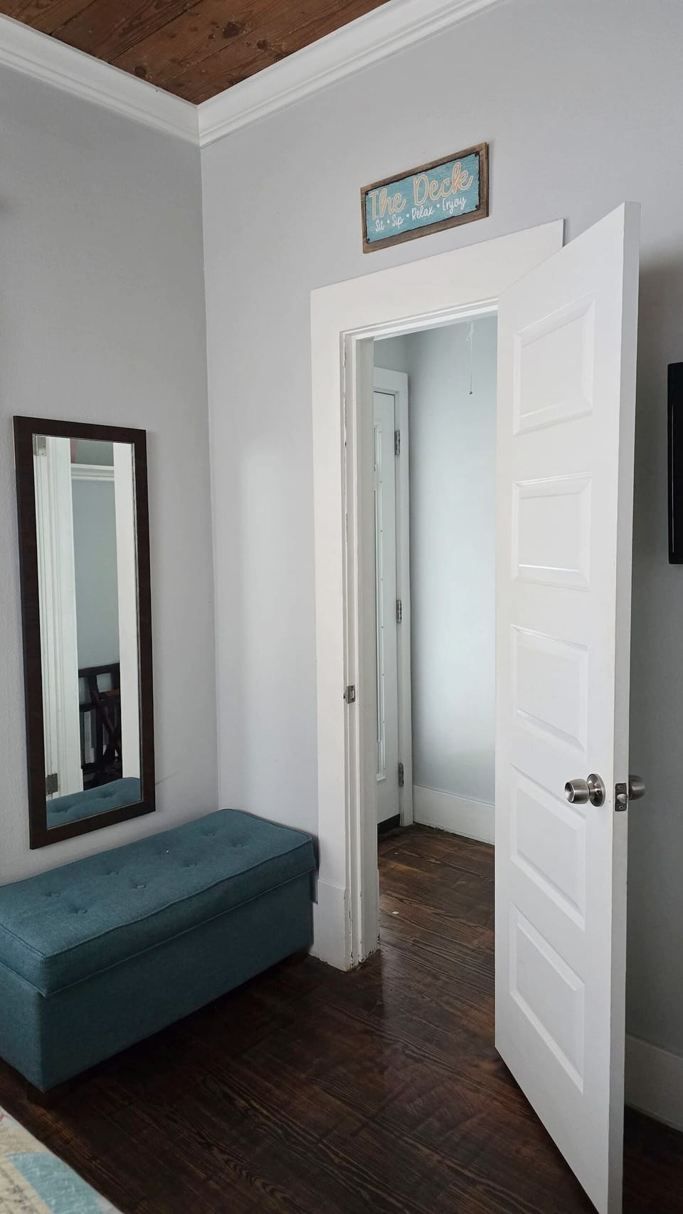 Private entrance from deck and closet. 