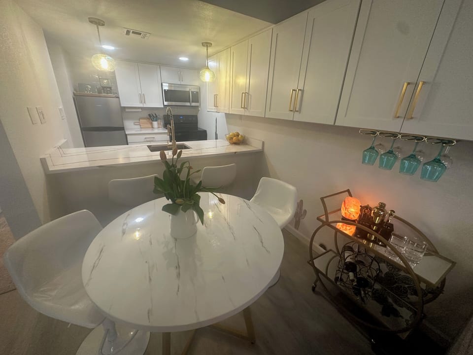 Dining, kitchen, bar cart