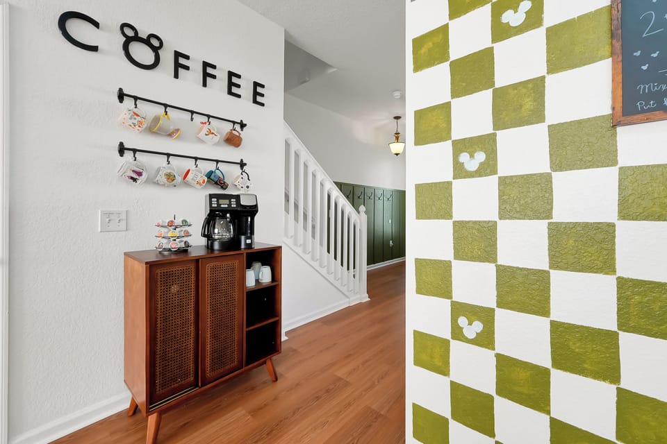 Start your day at this cozy coffee corner- choose a mug, brew a fresh pot, enjoy