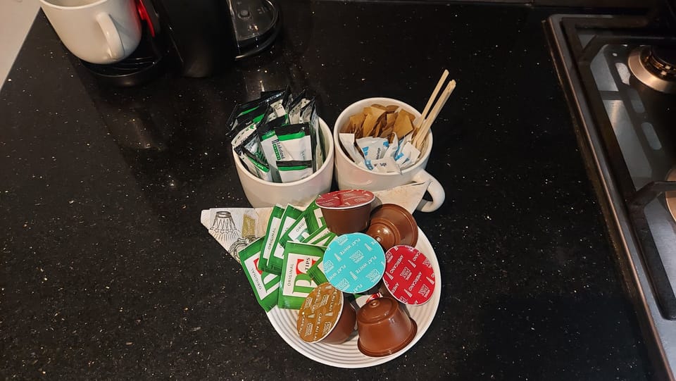 Coffee, tea, sugar and milk