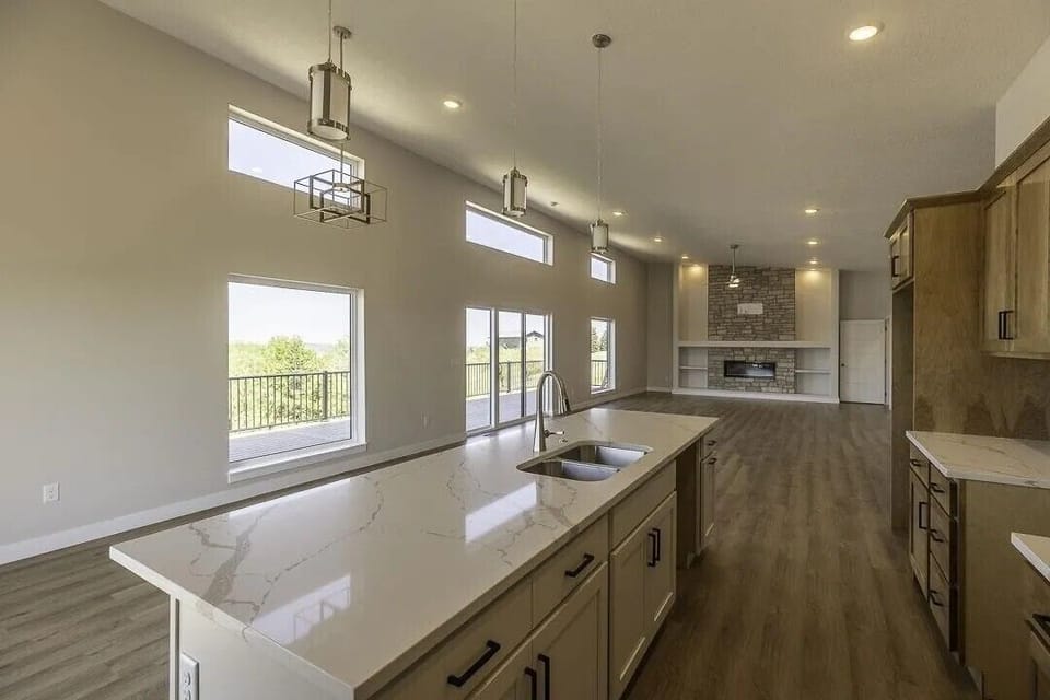 Kitchen and Living Room with balcony
