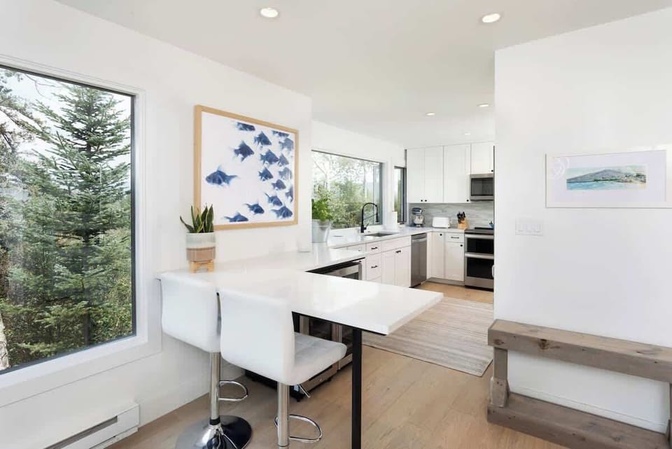 The kitchen has been fully stocked with our renters in mind.