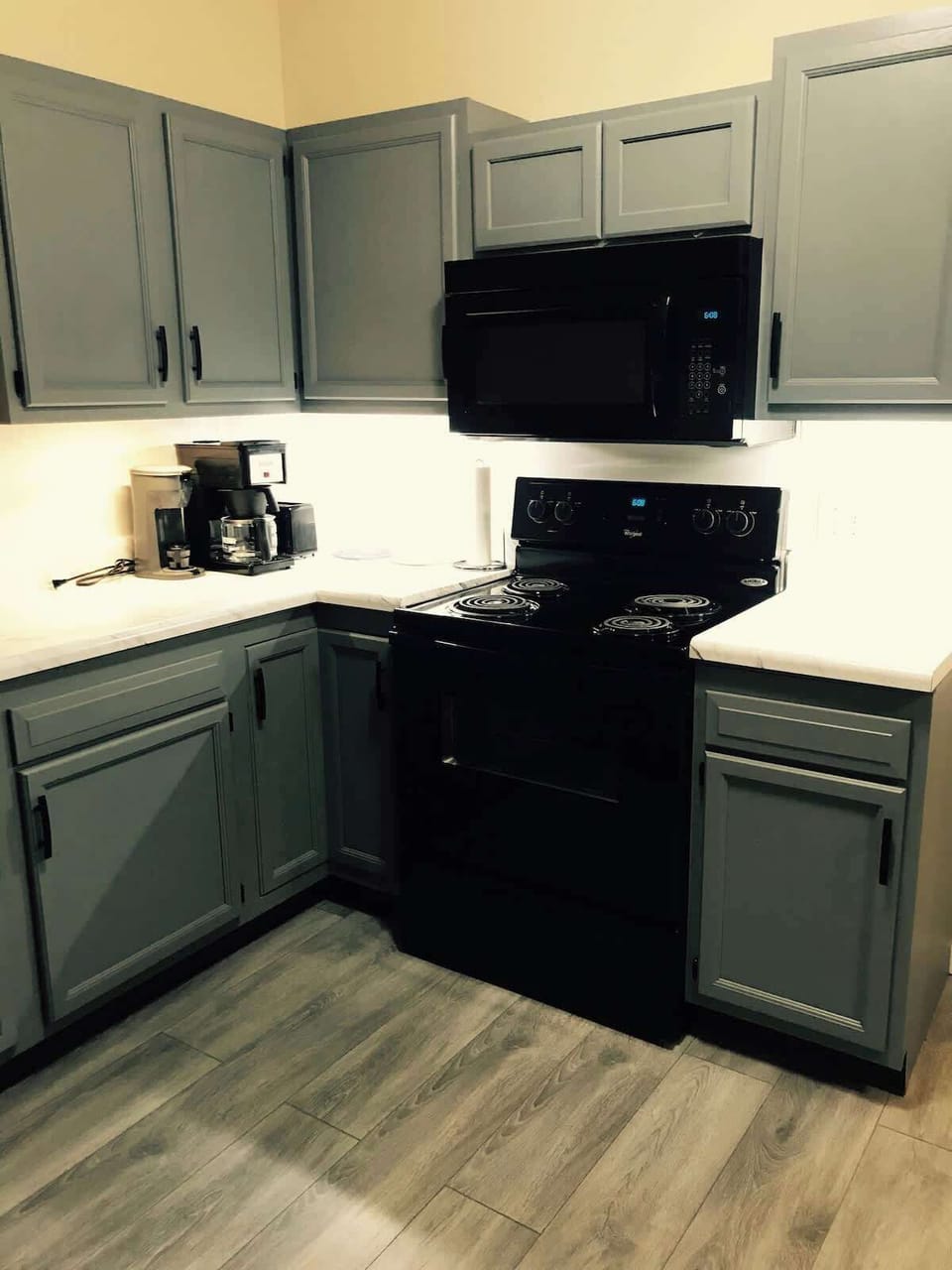 The kitchen is fully stocked with everything you need to cook your own meals. 