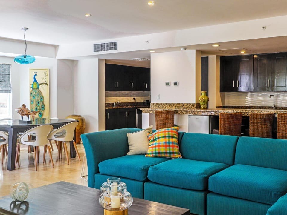 Living area with foldout sofa