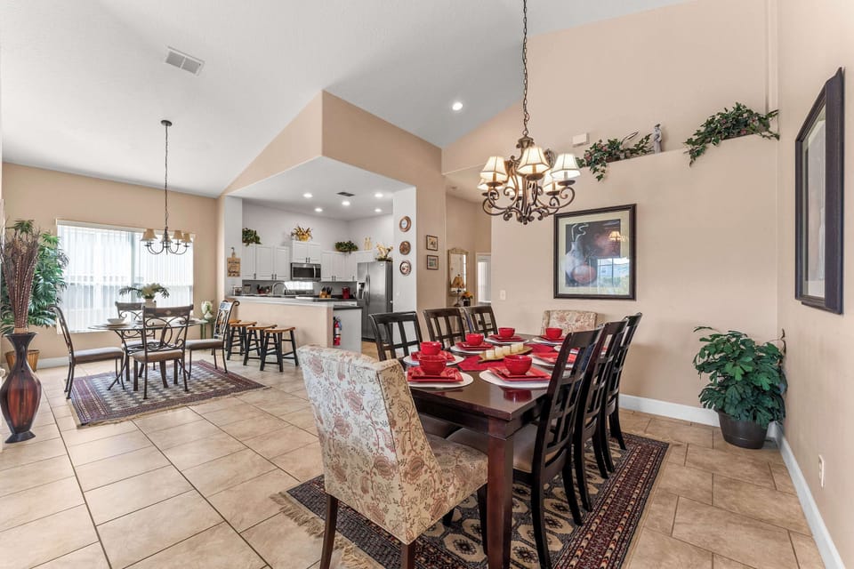 Open dining and kitchen area