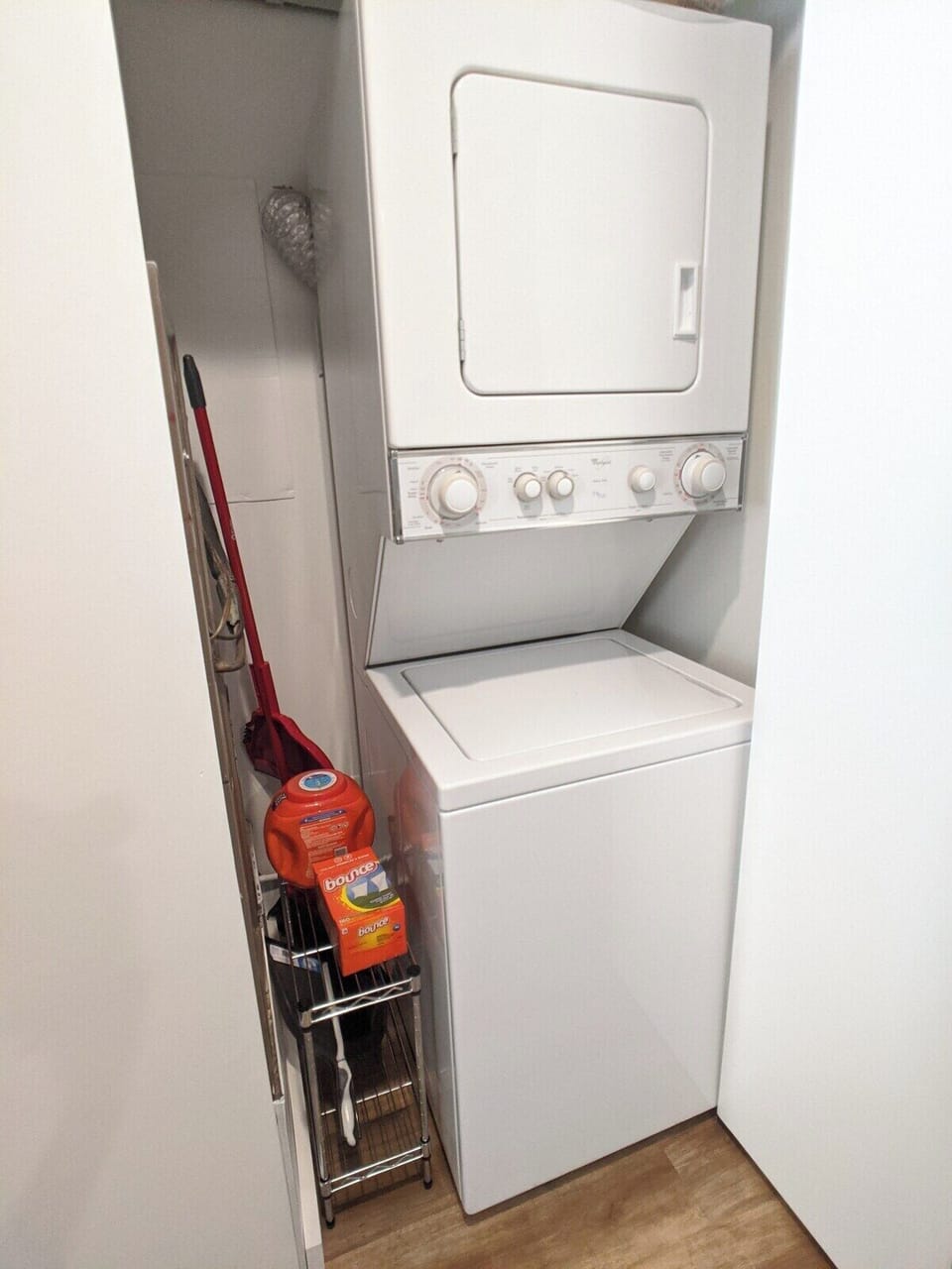 Stackable washer and dryer is available for use at no extra cost. Great for extended stays!