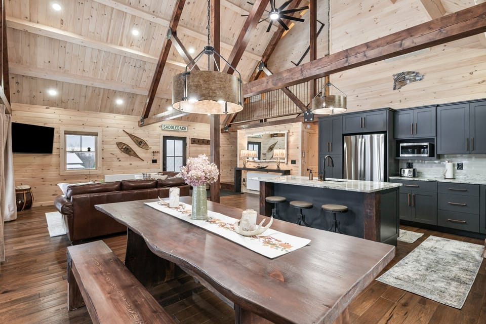 Kitchen, living, and dining area
