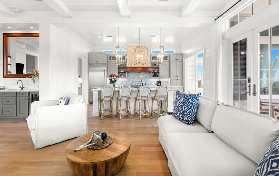 The main living area flows into the gourmet kitchen