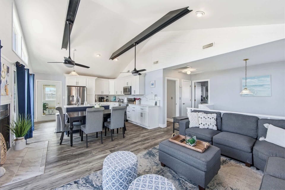 Clean, airy living space where everyone has room to relax
